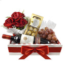 Cesta com Vinho Chocolate e Uvas