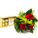 Buquê com Três Rosa Nacionais e Chocolate Ferrero Rocher